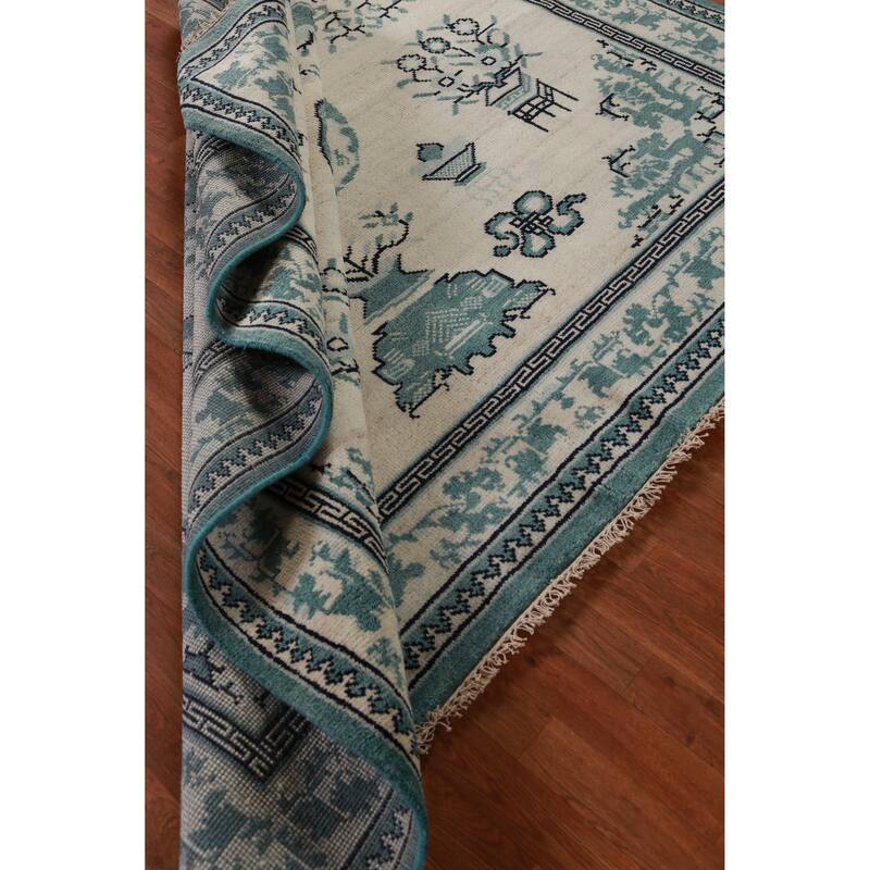 Hand Knotted Oriental 100% Wool Carpet Traditional Geometric Beige & Ivories Art Deco Area Rug - 7' 10'' X 7' 11''