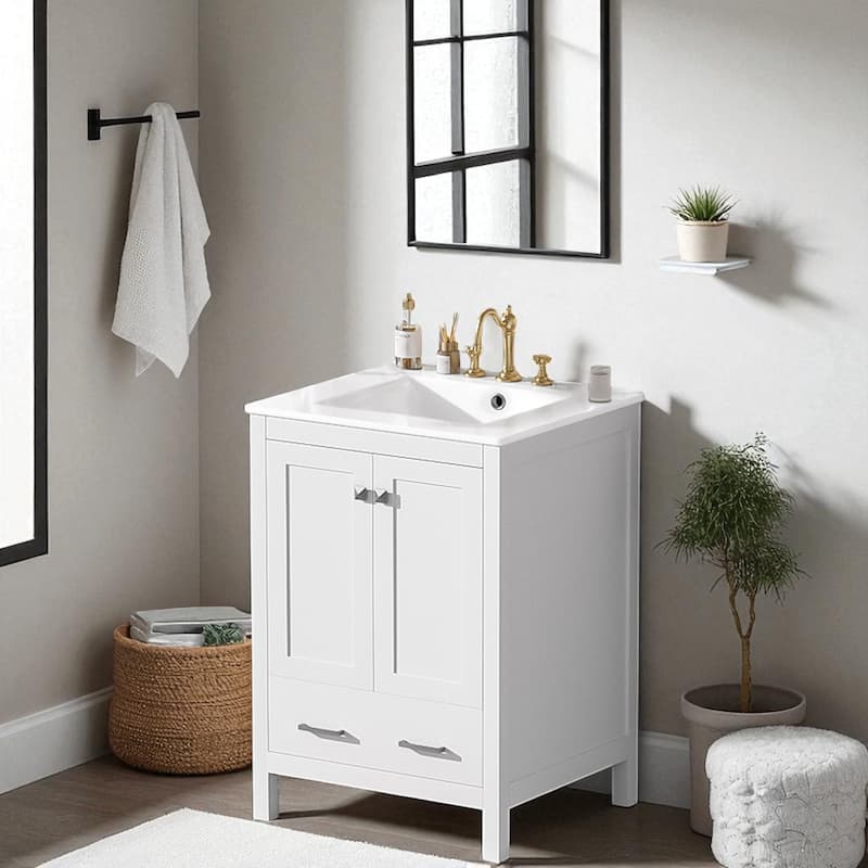 24" Bathroom Vanity with Ceramic Undermount Sink, 2 Doors, 1 Drawer, Soft-Close, Adjustable Shelf