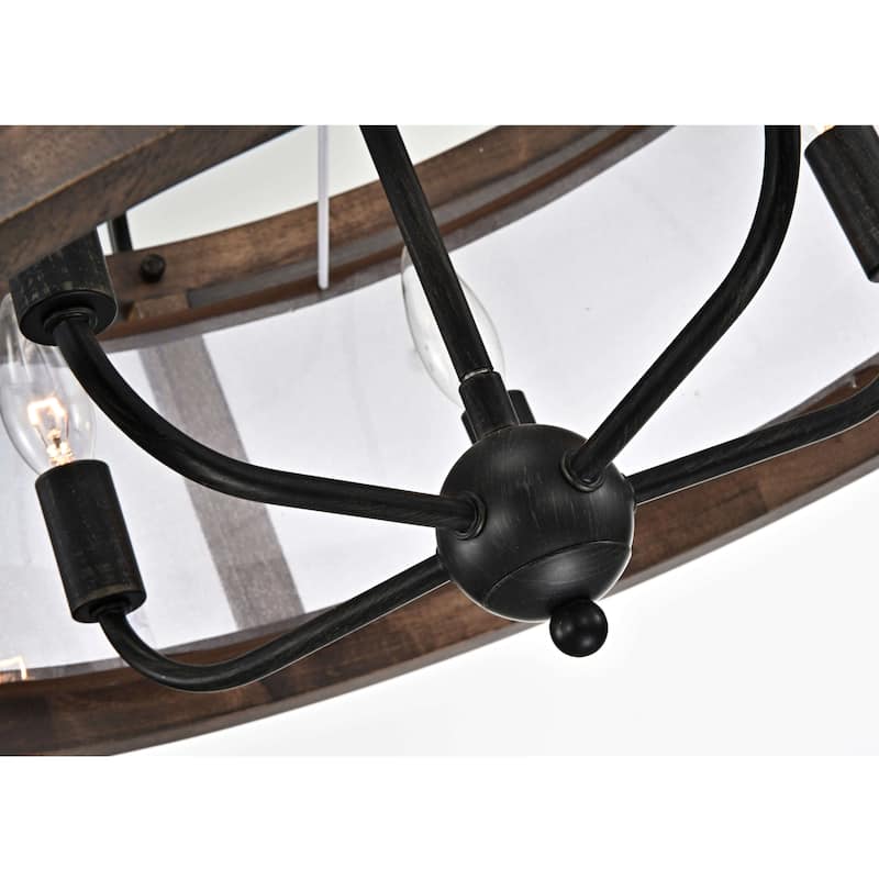 The Gray Barn Antique Black Metal Fabric Shade Wood Frame Chandelier