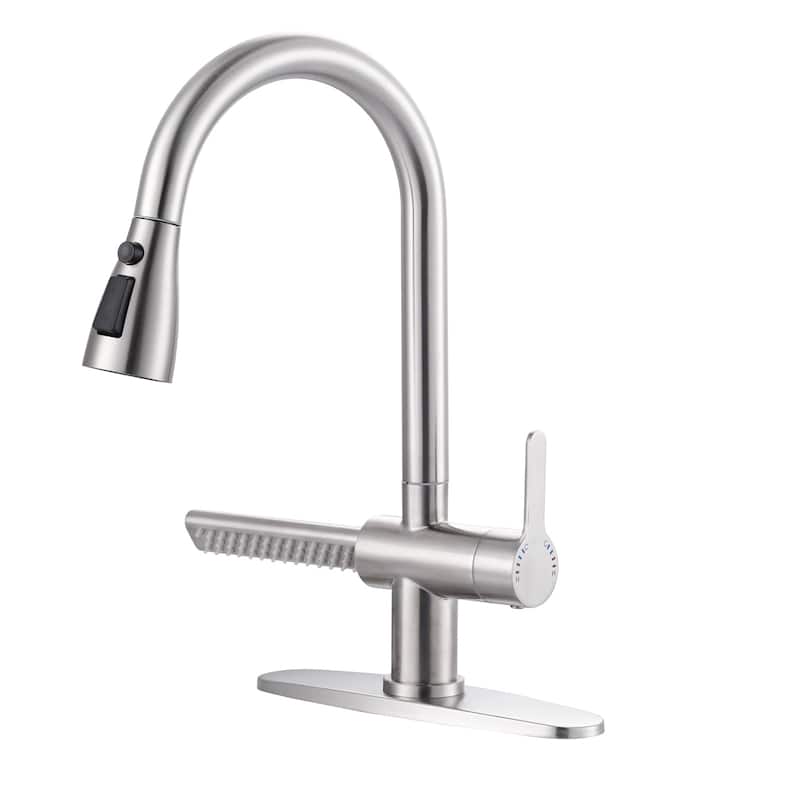 WOWOW Three Function Pull Down Kitchen Faucet with Additional Spout - Brushed Nickel
