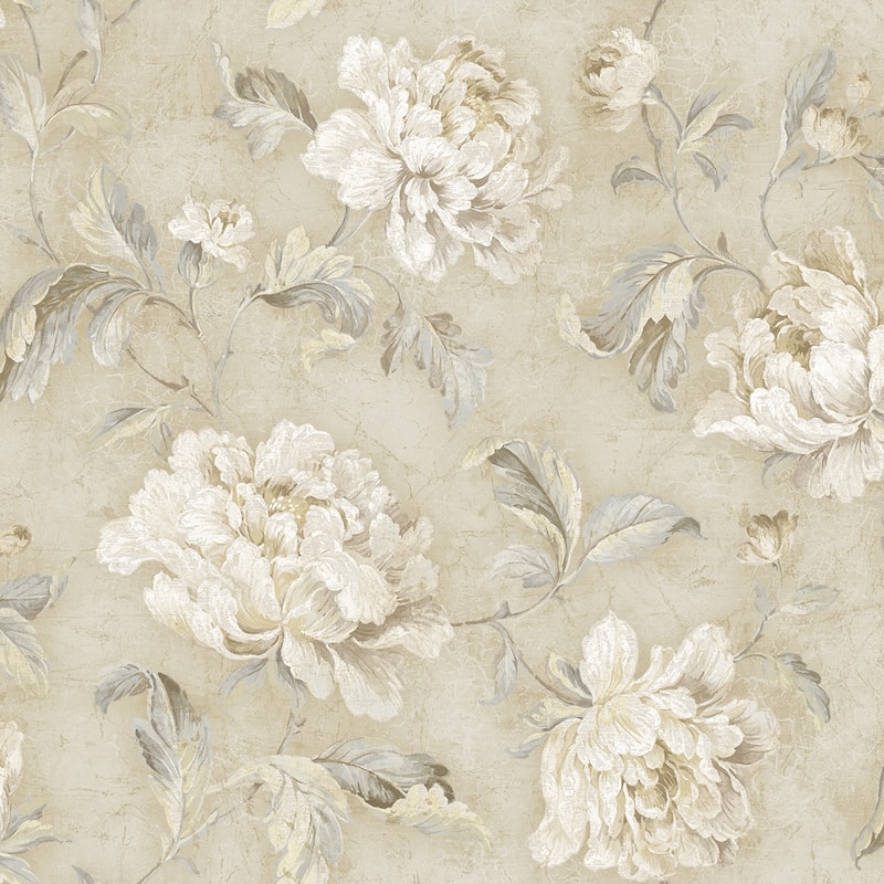 Seabrook Designs Jeanie Vintage Floral Trail Unpasted Wallpaper - 20.5 in. W x 33 ft. L - Taupe & Latte