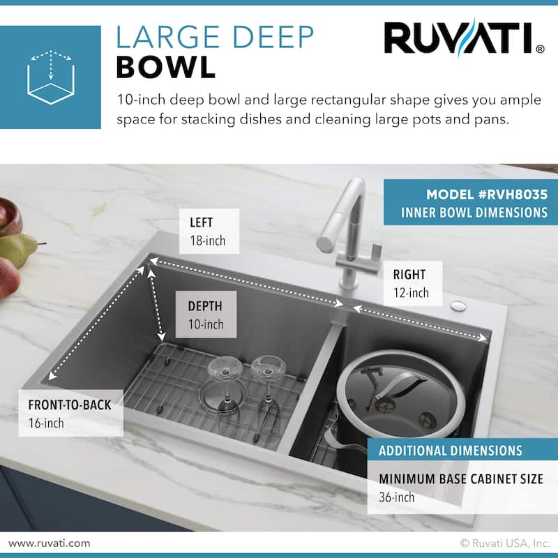 Ruvati 33 x 22 inch Workstation 60/40 Double Bowl Topmount 16 Gauge Stainless Steel Kitchen Sink - 33"x22"