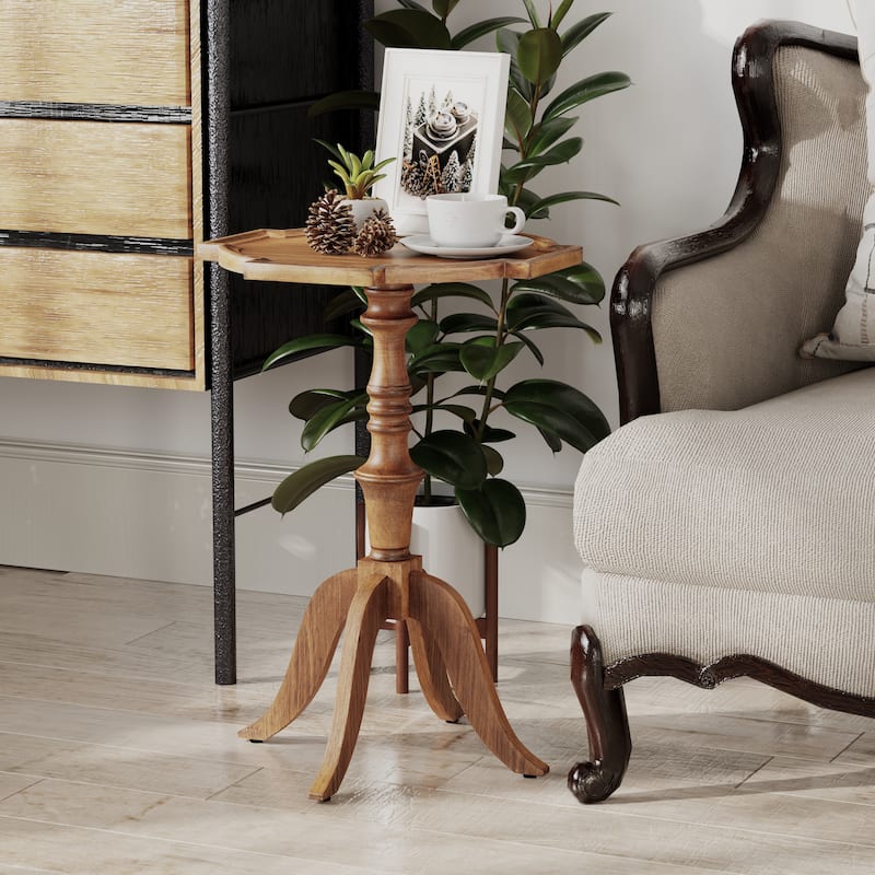 COZAYH Rustic Pedestal Stand Table, Weathered Wood Side Table with Unique Tray Design, Vintage Style End Table