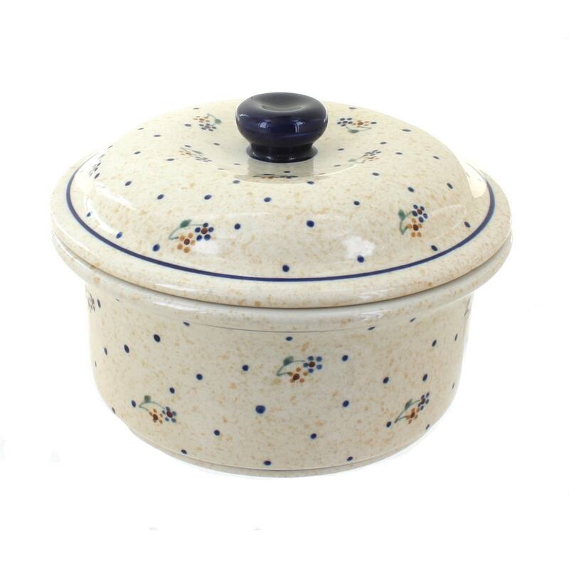 Blue Rose Polish Pottery 887 Zaklady Round Baker with Lid - Country Meadow