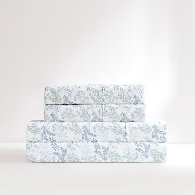 Lush Decor Botanical Leaf and Floral Blue Sheet Set