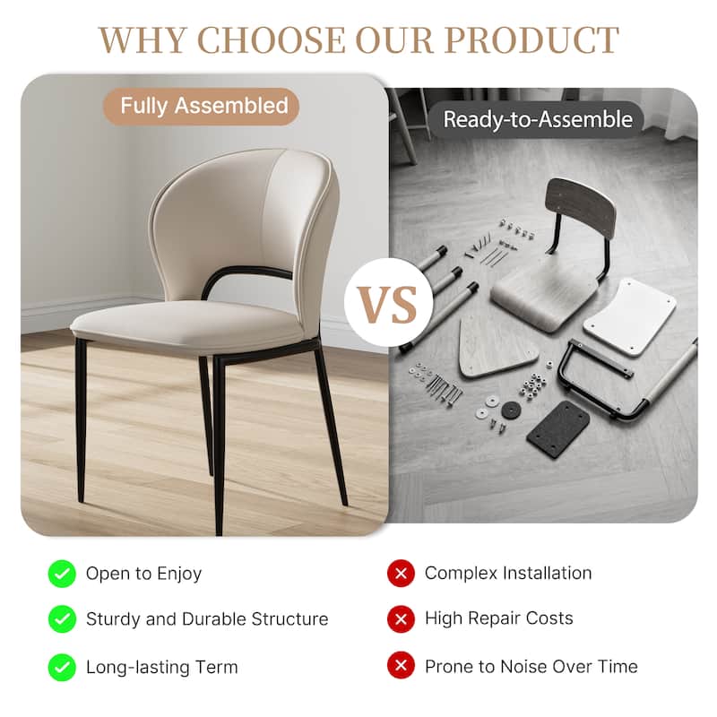 Modern Fully Assembled Dining Table Chairs, Faux Leather, Light Gray, Set of 2