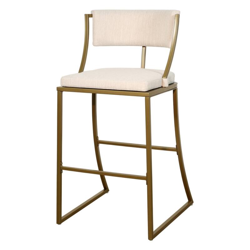 Beige Upholstered Steel Counter Bar Stool with Low Back and Footrest - Beige 30"