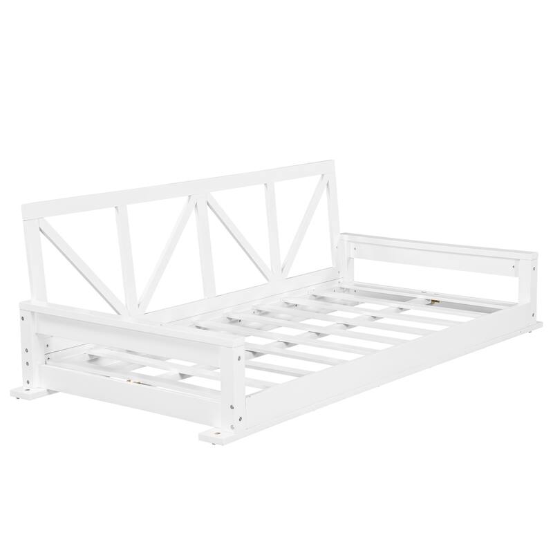 Acacia Wood Twin Size Patio Swing Bed Modern Porch Swing Hanging Bed Frame with 16.4ft Hemp Ropes for Garden,Backyard