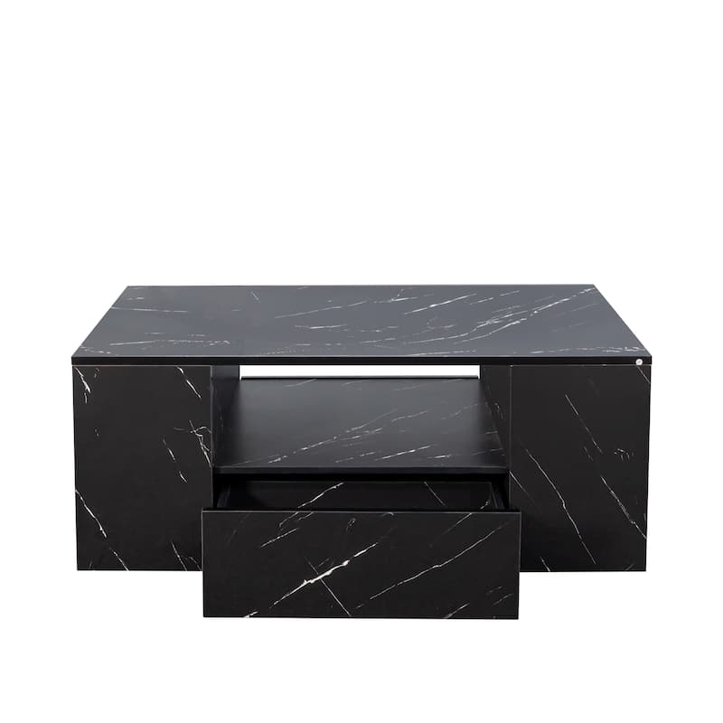 14.57" High LED Coffee Table ,Modern Coffee Tables Center Storage Table with 2 Drawers and Open Side Shelf