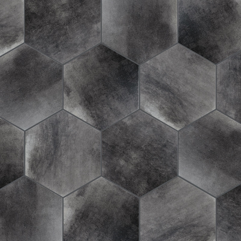 Merola Tile Industrial Hex Black 8-1/2" x 9-7/8" Porcelain Floor and Wall Tile