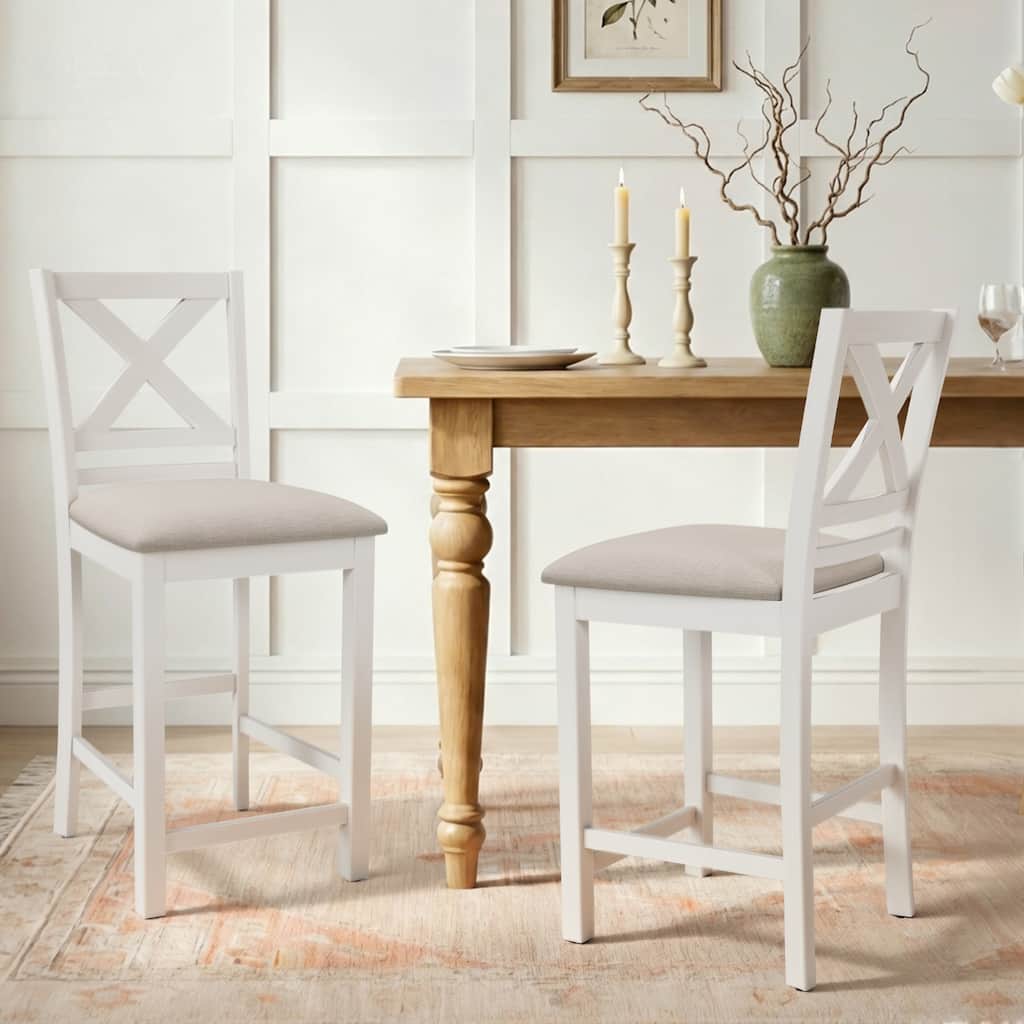 Counter Bar Stools Upholstered w/Comfort Cross Back Solid Wood Legs for Kitchen Island