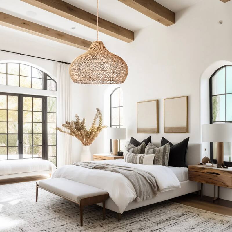 Kloe Rattan Pendant Light - Natural Brown Dome 1-Light Handwoven Ceiling Light For Transitional, Farmhouse, Coastal Room Decor