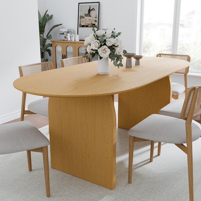 Solid Wood Dining Table with Arched Legs Oval Kitchen Table for Dining Room