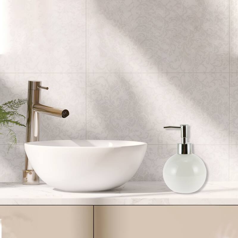Round Simple Soap Pump Dispenser for Bathroom Hotel 300ml 1 Pcs - White Silver Tone