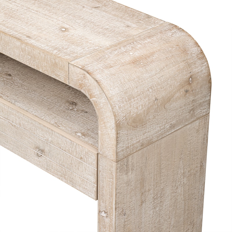 52" MDF Console Table with Fireplace Design and Wood Veneer for Living Room