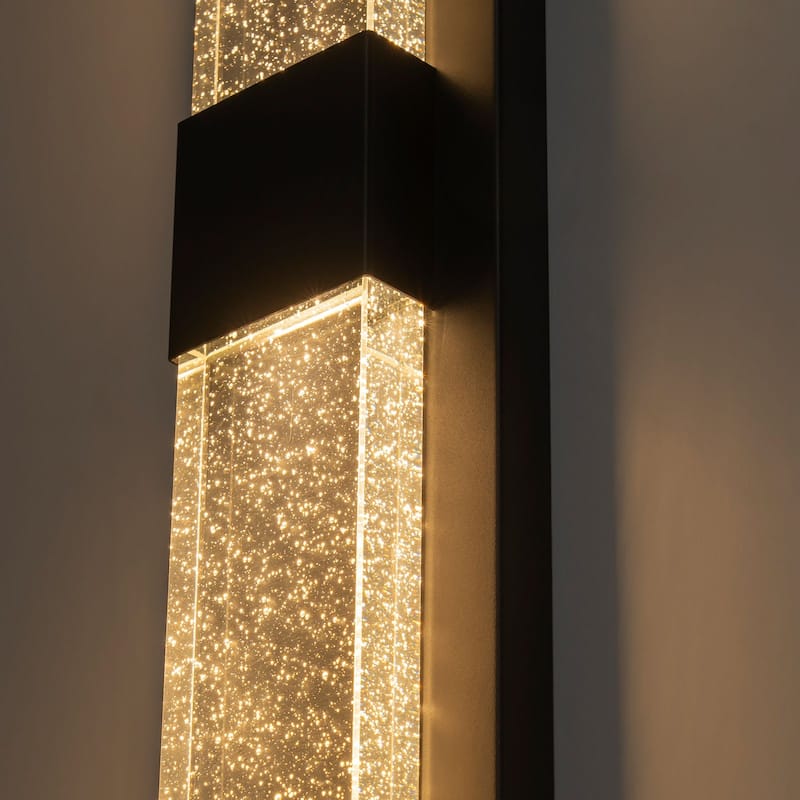 2-Light 31" Outdoor Linear Integrated LED Wall Sconce with Crystal Bulbble Glass - H31.5" x W4.7" x D2"