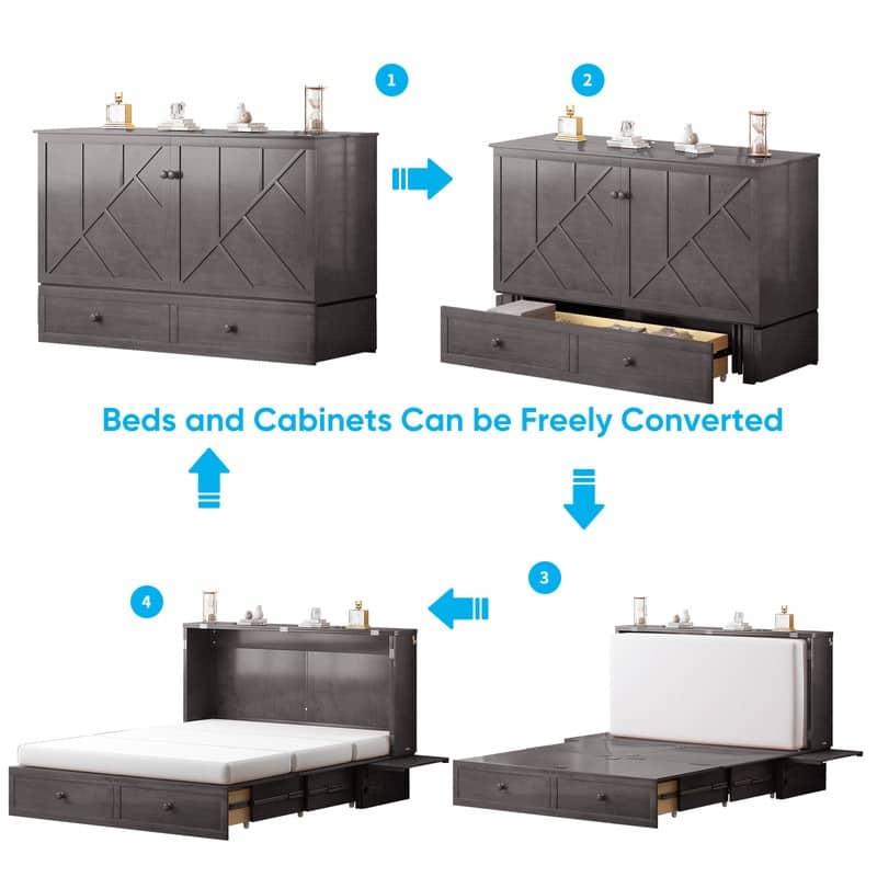 Mixoy Modern Queen Murphy Bed Chest with Mattress and USB ports