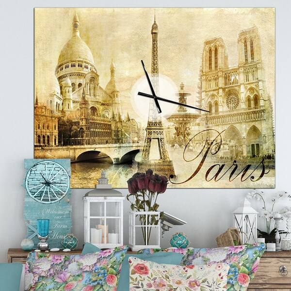 slide 2 of 9, Designart 'Old Beautiful Paris' Oversized Industrial Wall CLock
