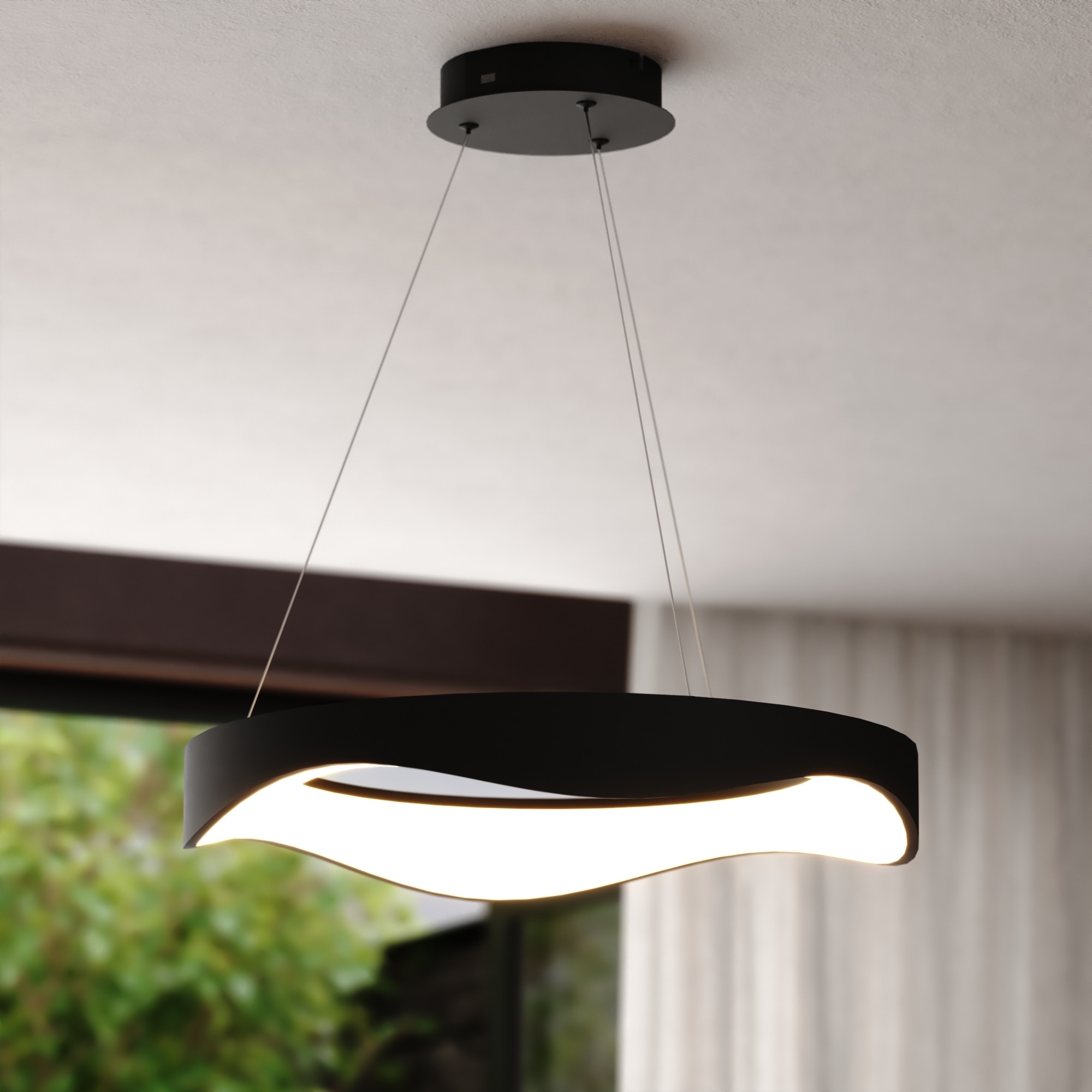 VAXCEL Bowen 1-Light Black Contemporary Round Chandelier, White Frosted Shade, LED Pendant Fixture Dining Table Entryway Island