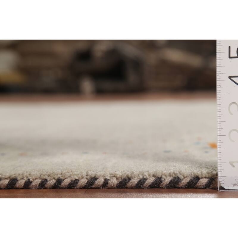 Beige Tribal Gabbeh Oriental Rug Hand-Knotted Wool Carpet - 5'4"x 7'10"