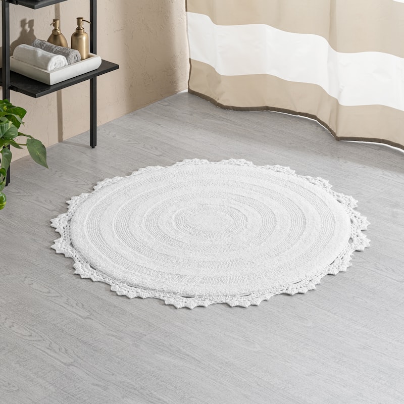 MH London Winchester Cotton Round Bathroom Rug - Soft Bath Mat