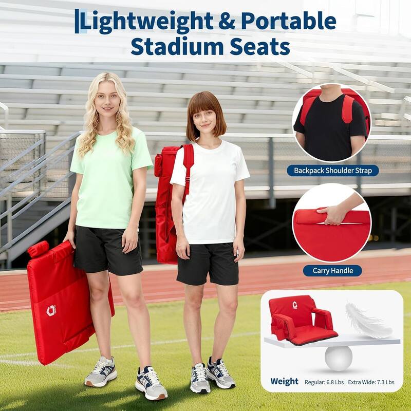 2 PCS 24.5" Reclining Bleacher Seat, Stadium Chair with Back Support Padded Cushion