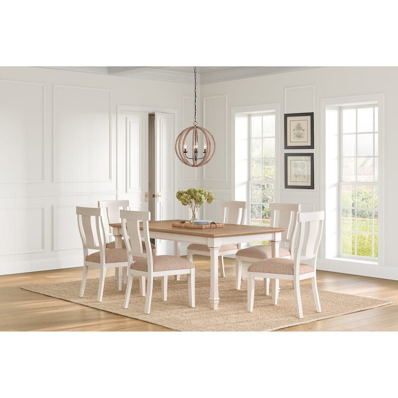 Traditional Wood Kitchen Extension Dining Table and Six Chairs, White