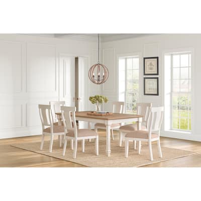 Traditional Wood Kitchen Extension Dining Table and Six Chairs, White