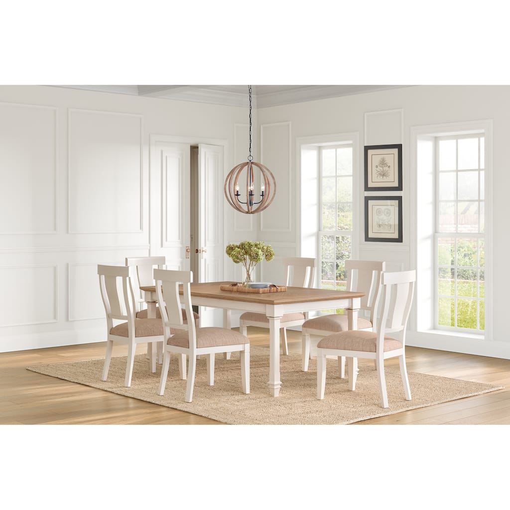 Traditional Wood Kitchen Extension Dining Table and Six Chairs, White