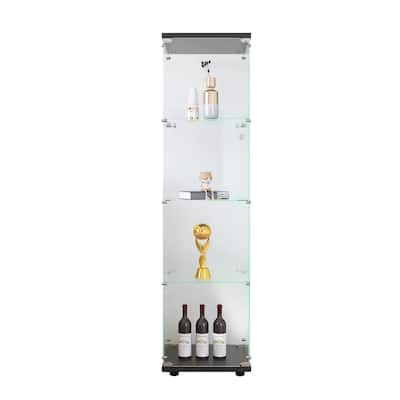 Tempered Glass Display Cabinet 4 Shelves with Door and Lock, Floor Standing Curio Bookshelf for Living Room Bedroom Office