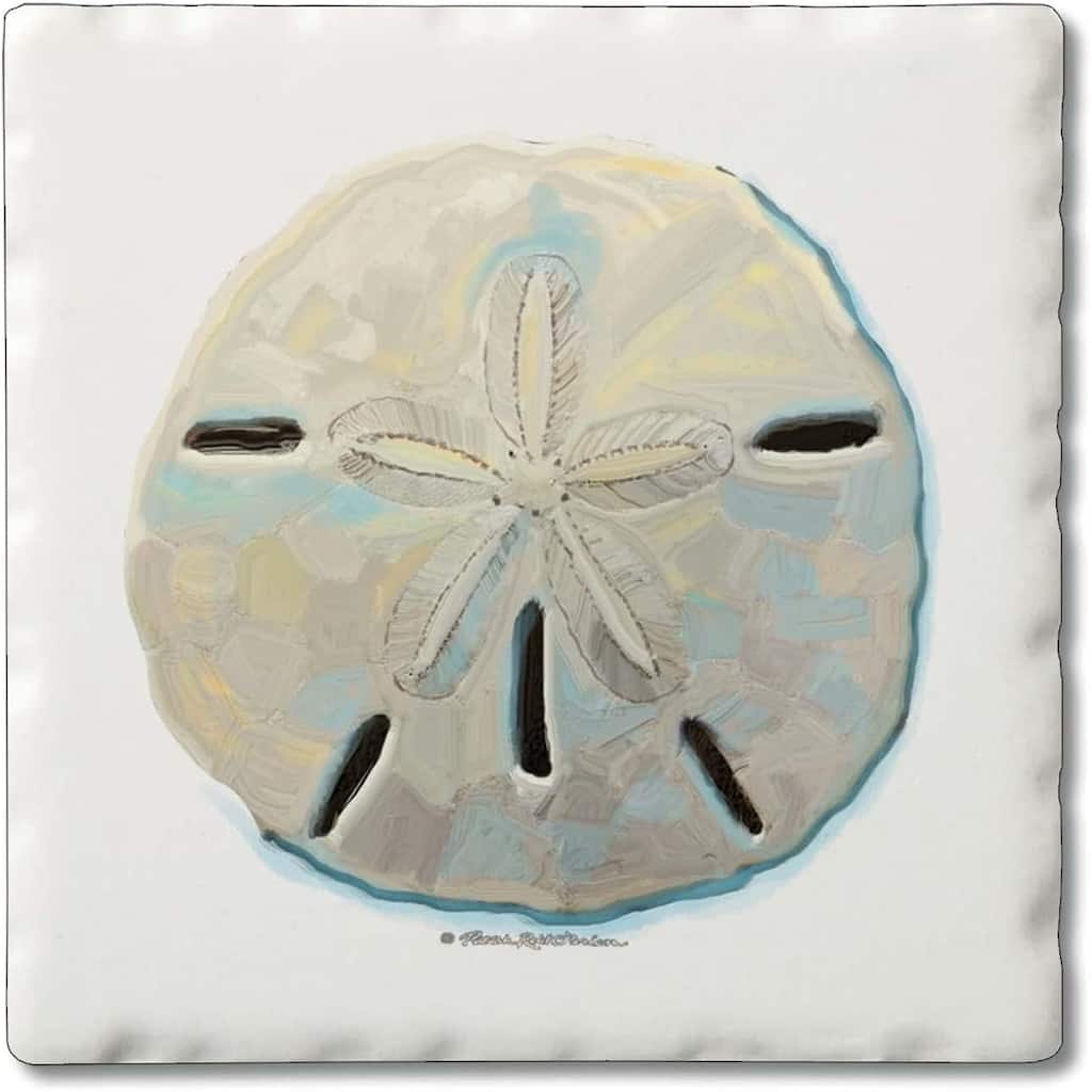 CounterArt Colorful Sand Dollar Absorbent Stone Tumbled Tile Coaster Set of 4 Made in The USA Protective Cork Backing