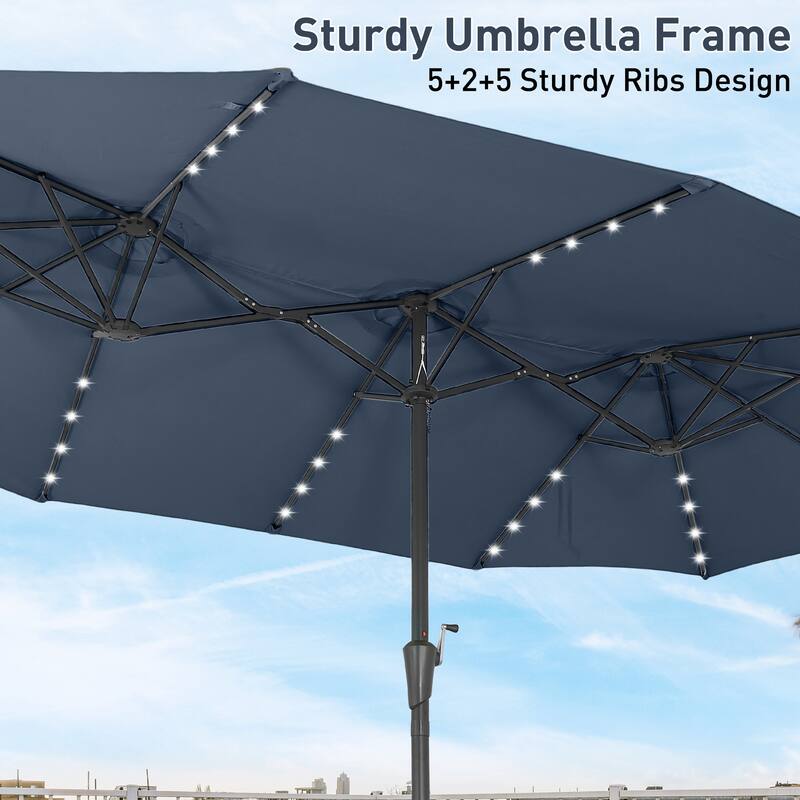 15ft Patio Umbrella Outdoor Market Umbrella with Base and LED Lights
