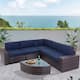 SUNCROWN Outdoor 6-piece Rattan Sectional Sofa Set - Blue