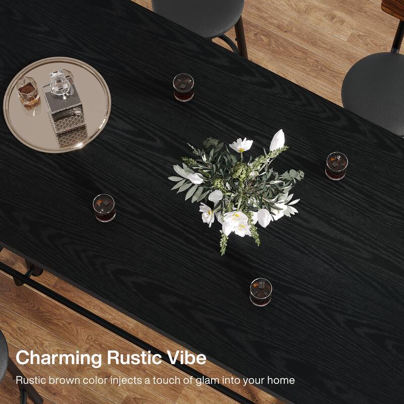 6-People Counter Bar Height Pub Table withe Footrest, Tall Bar Table with Thicken Wood Tabletop and Metal Frame for Home/Kitchen