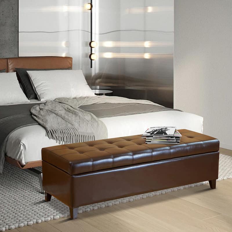 Adeco 50" Bonded Leather Storage Ottoman Bench