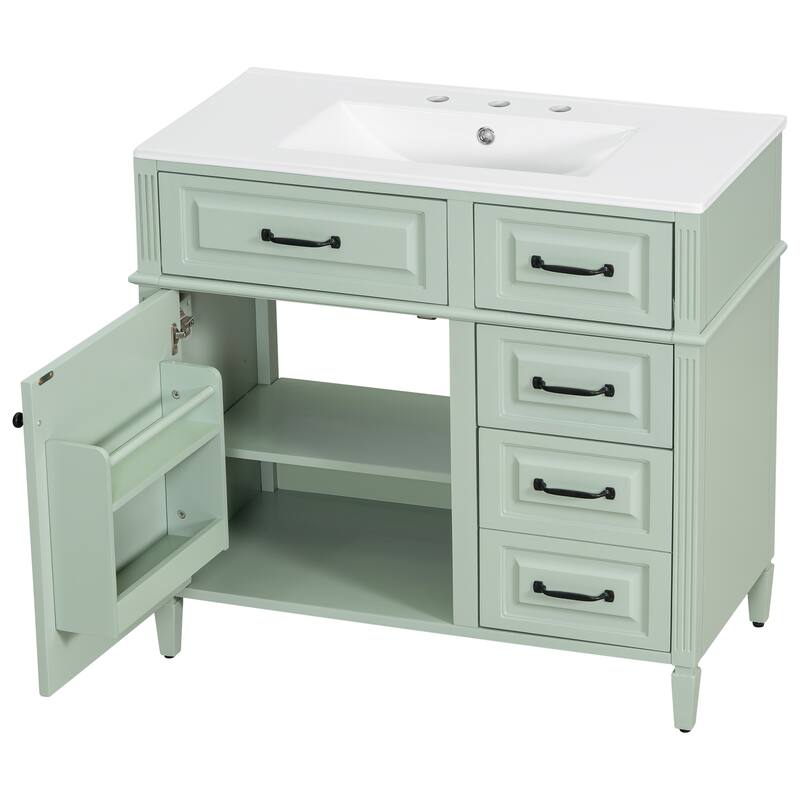 Freestanding 36 Inch Bathroom Vanity Cabinet with Ceramic Sink (Faucet Not Included)