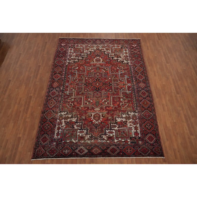 Hand Knotted Oriental 100% Wool Carpet Traditional Medallion Red Heriz Area Rug - 11' 6'' X 8' 3''