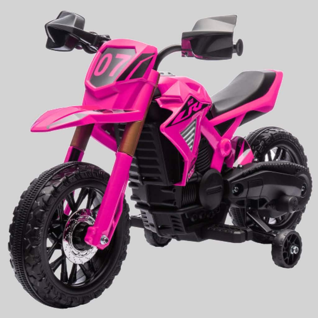 Electric Kids Dirt Bike, 6V Battery-Powered Motorcycle with Horn, Start Sound & Training Wheels for 3-8 Years Old