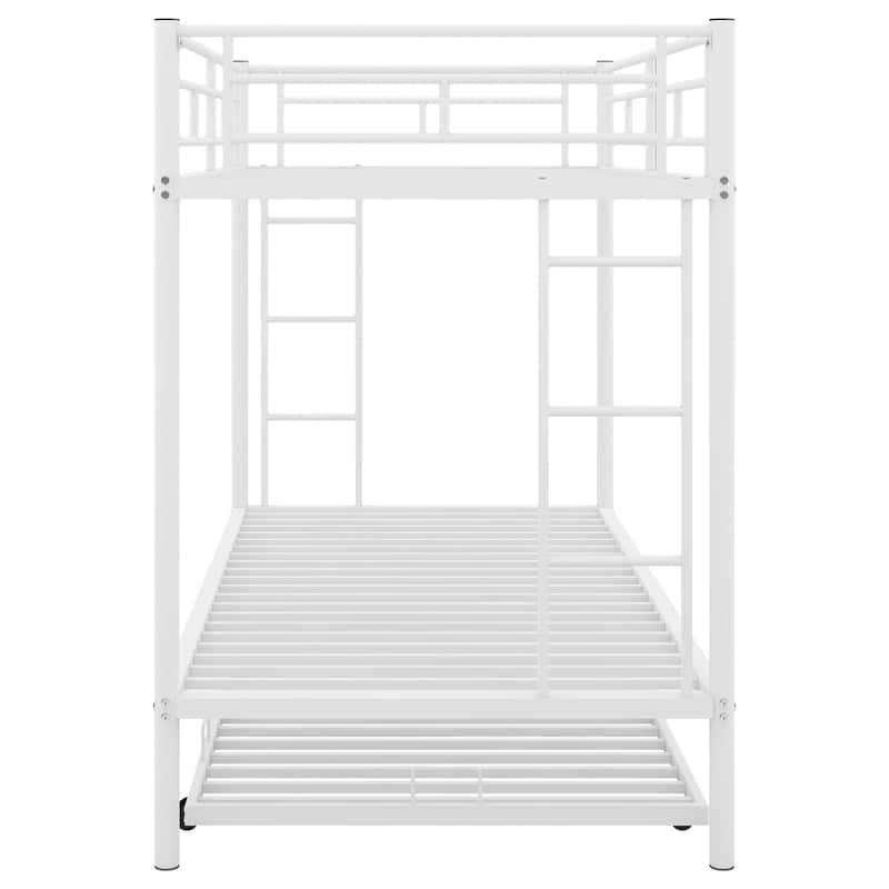 White Twin Over Twin Bunk Bed with Trundle, Space-Saving Design