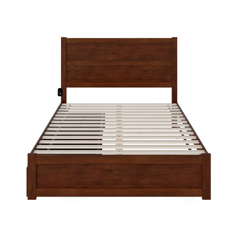 Walnut Platform Bed with Drawers - Modern Bedroom Furniture, Storage Bed, Slat Support