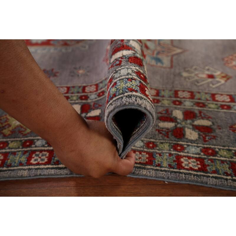 Traditional Kazak Oriental Area Rug Handmade Grey Wool Carpet - 5'7" x 7'11"