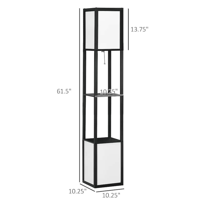 HOMCOM Floor Lamp with Shelves, Dual Light, Modern Tall Standing Lamps, with Fabric Lampshade (Bulb not Included)