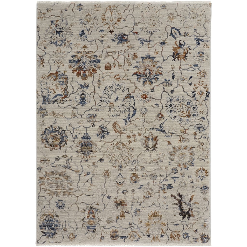 Xevin Power Loomed Distressed Floral with Fringe Area Rug By HomeRoots - 2' x 3'