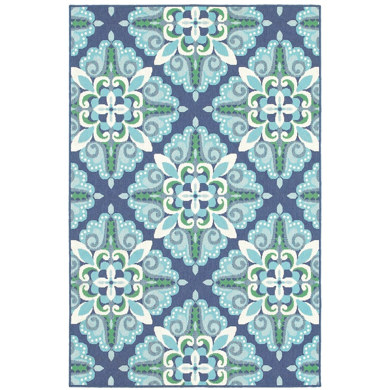 Metz Blue Green Floral Outdoor Casual Area Rug