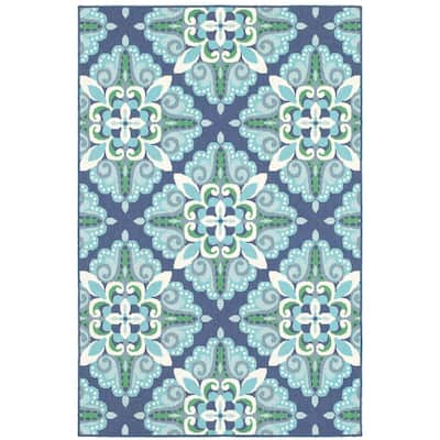Metz Blue Green Floral Outdoor Casual Area Rug