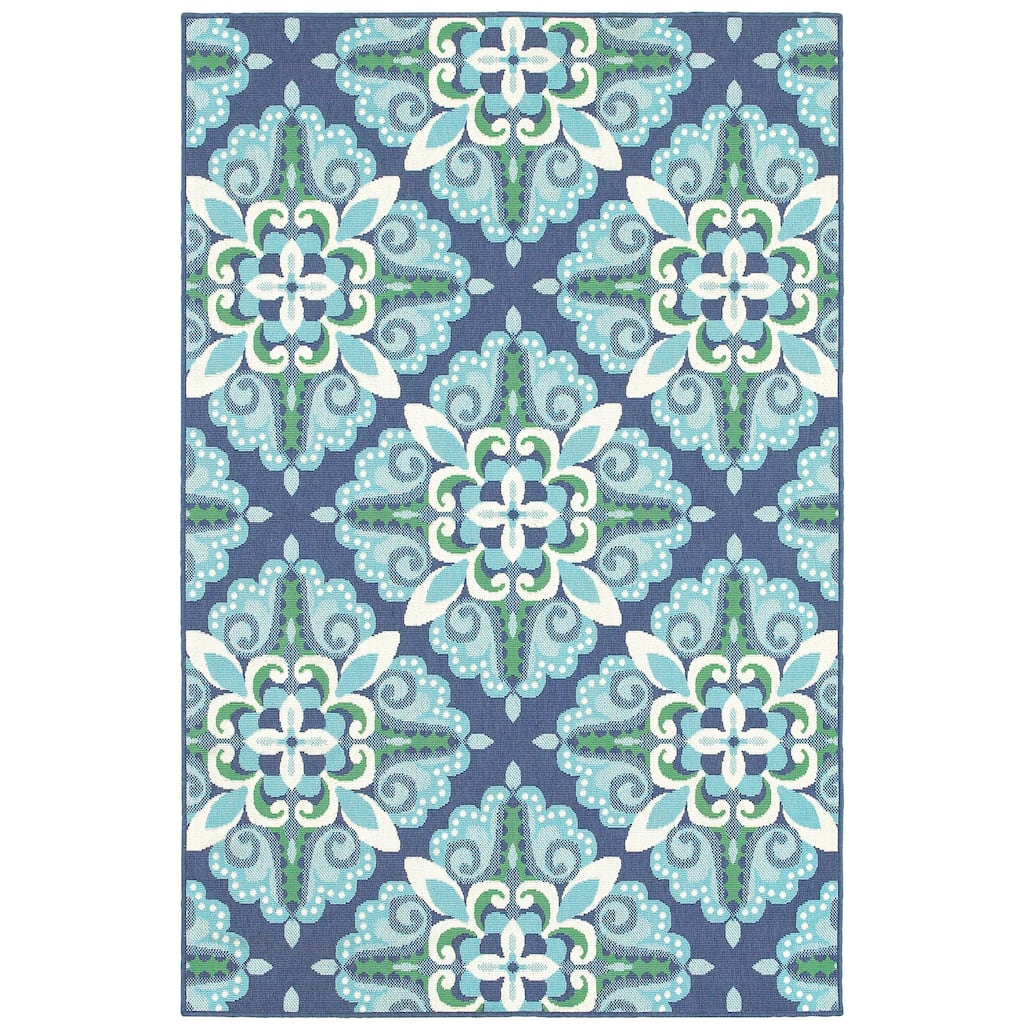 Metz Blue Green Floral Outdoor Casual Area Rug