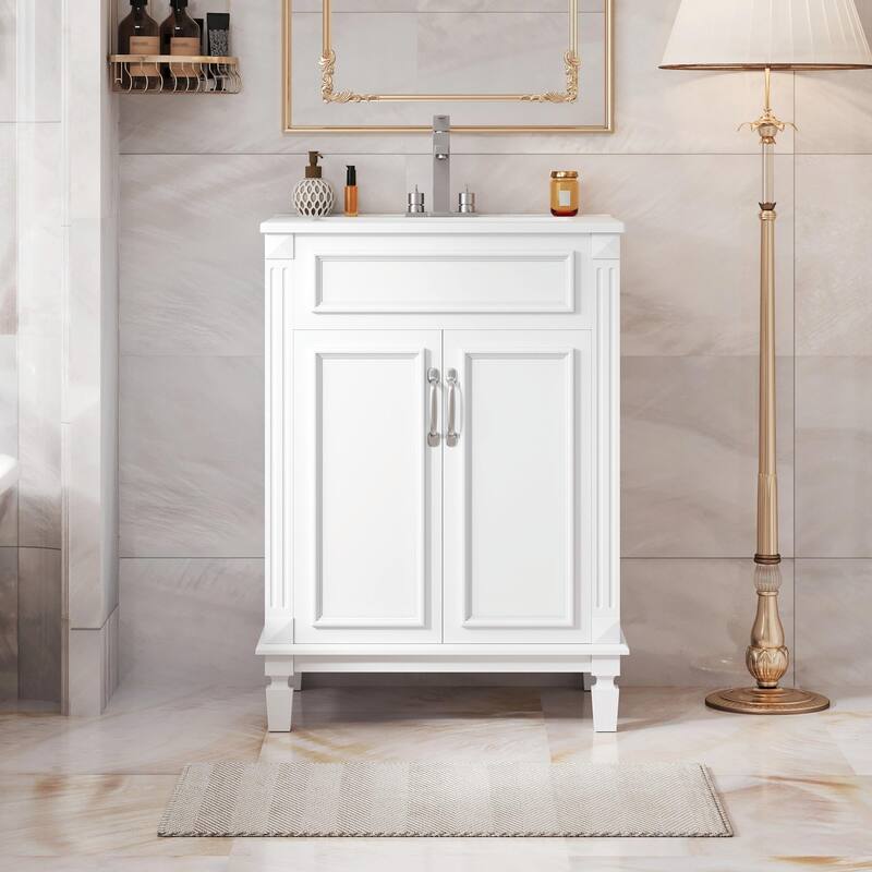24'' Bathroom Vanity with Sink - Modern Storage Cabinet with 2 Soft-Closing Doors and Adjustable Shelf
