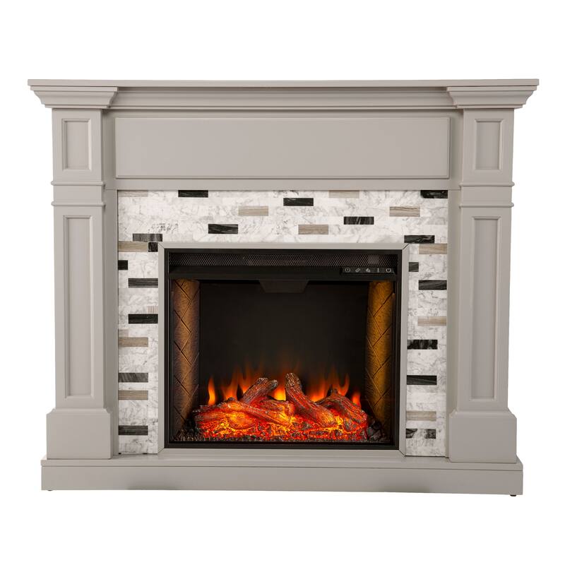 SEI Furniture Birkover Marble Fireplace - 48"W x 15"D x 40"H
