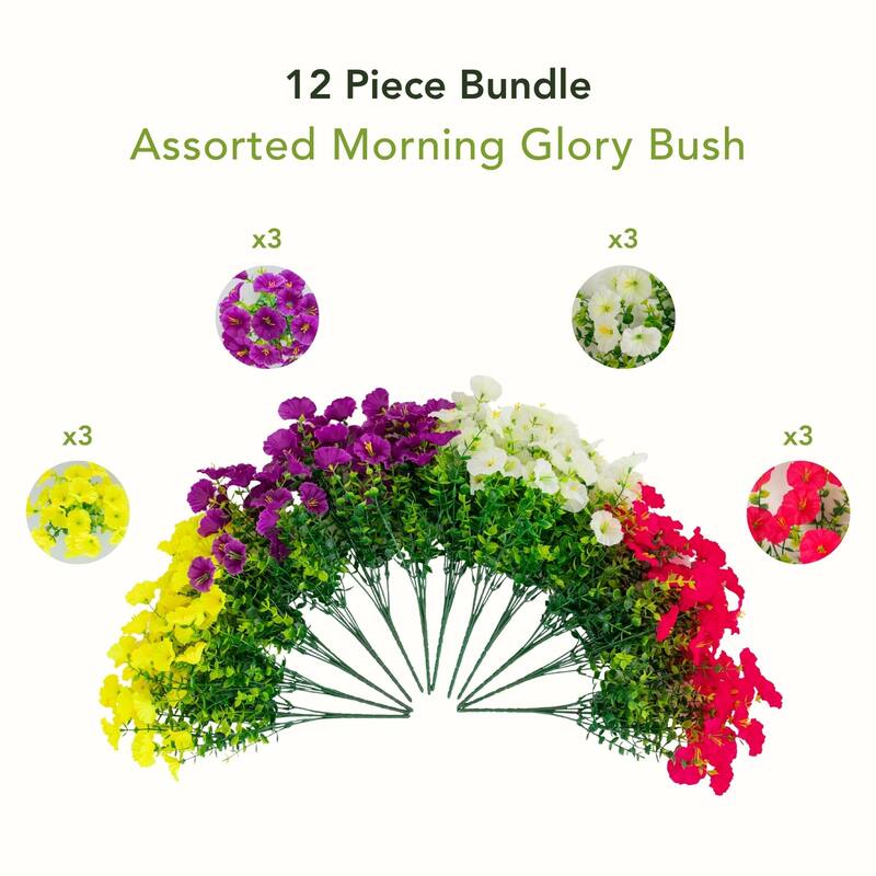 14-in UV Resistant Artificial Morning Glory Bush - Set of 12