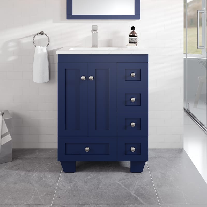 Eviva Acclaim 24"W Bath Vanity with Carrara Quartz Top & Undermount Sink - Blue